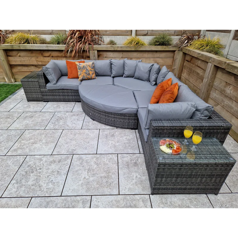Outdoor wicker lounge set for eight people with cushions