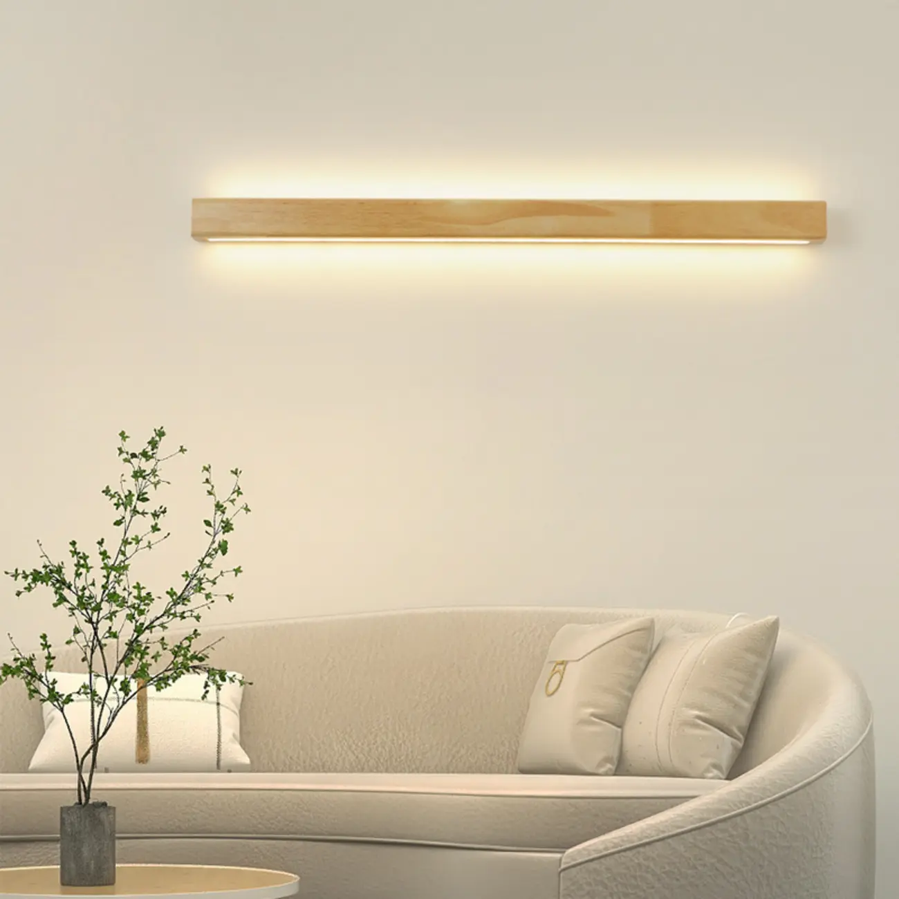 Modern Linear Wood LED Vanity Lights with Dual Shade