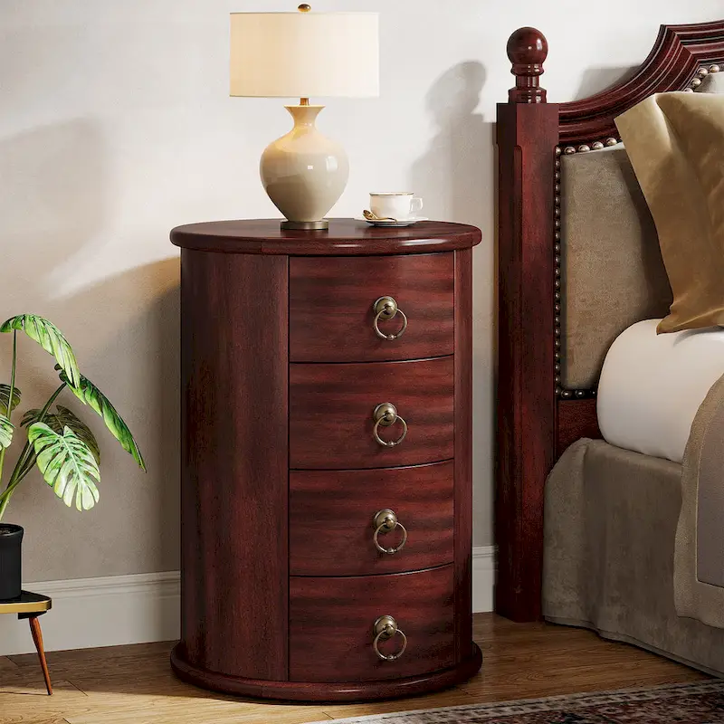 Solid Wood Bedside Table, Nightstand with 4 Drawers
