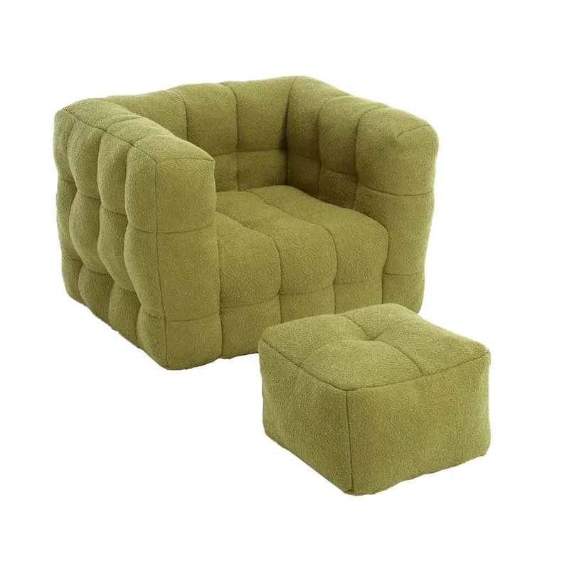 HOMEFUN Boucle Upholstered Tufted Modern Single Side Sofa Chair with Ottoman