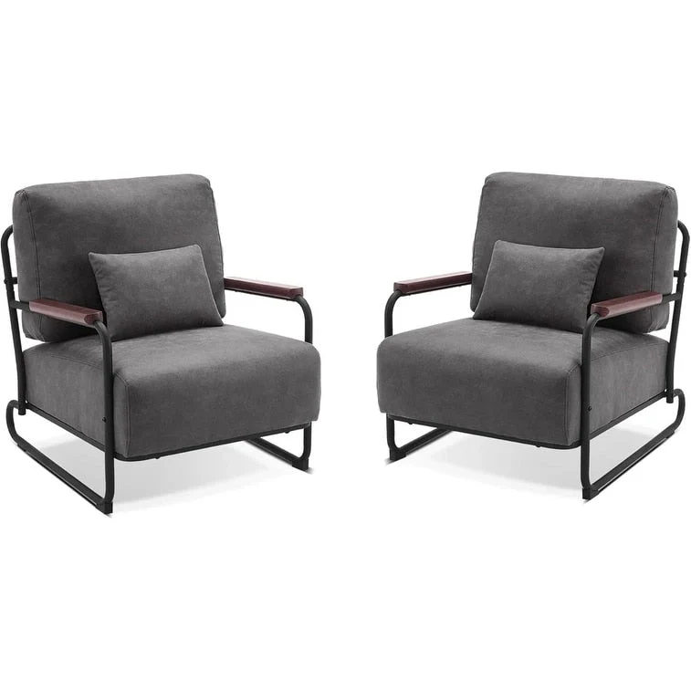 MCombo set of 2 Modern Accent Armchair with Steel Legs, Leathaire fabric HQ102