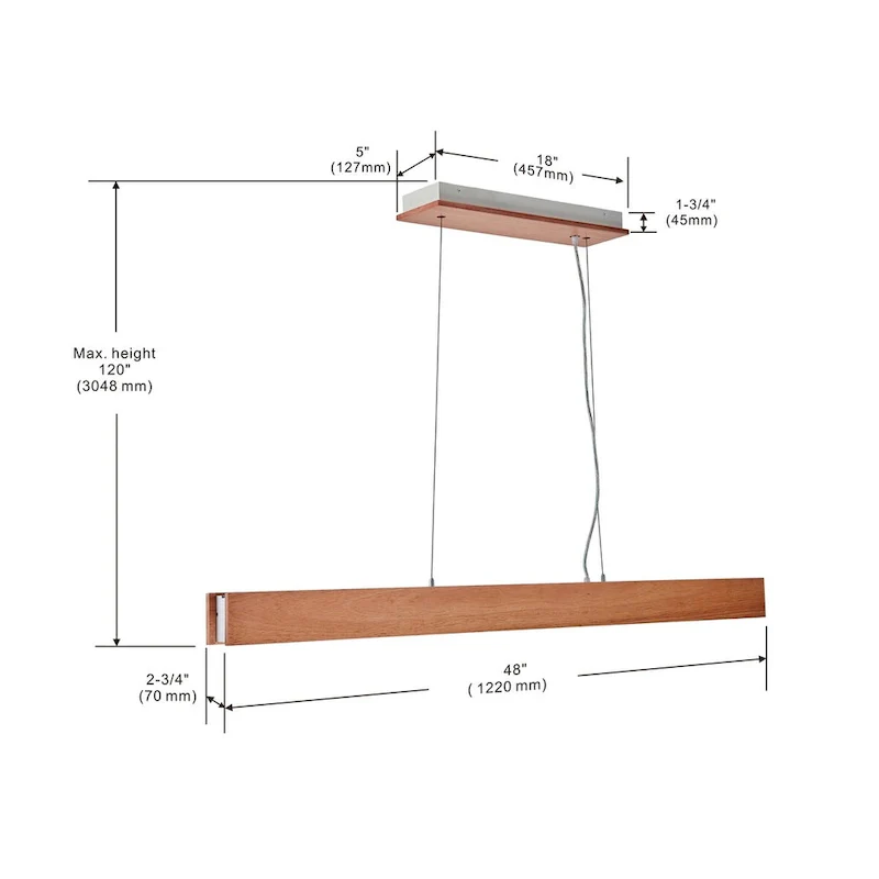 48 inch LED Pendant light in natural finish - 120 H x 48 W x 2.75 D