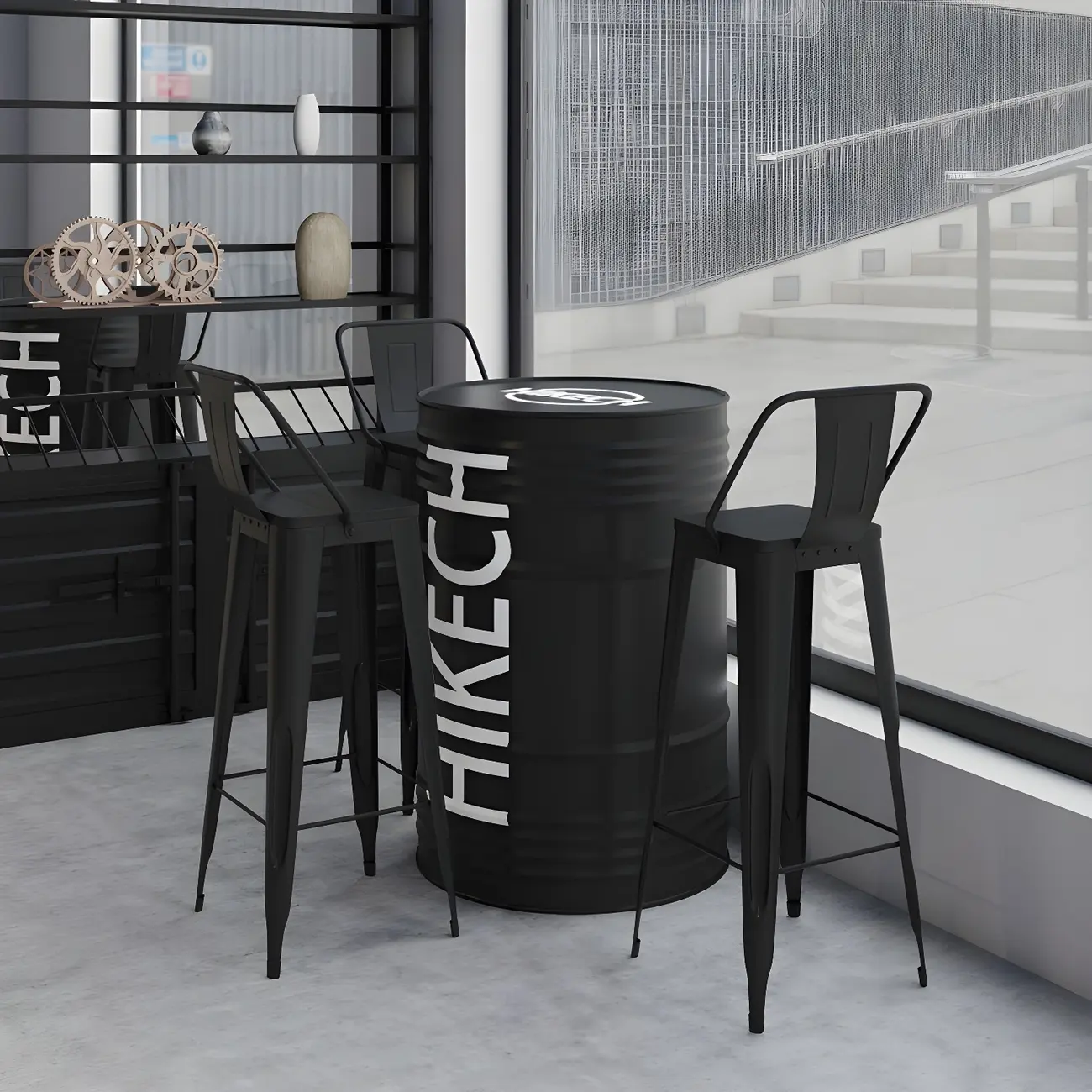 Industrial Black Metal Drum Bar Tables