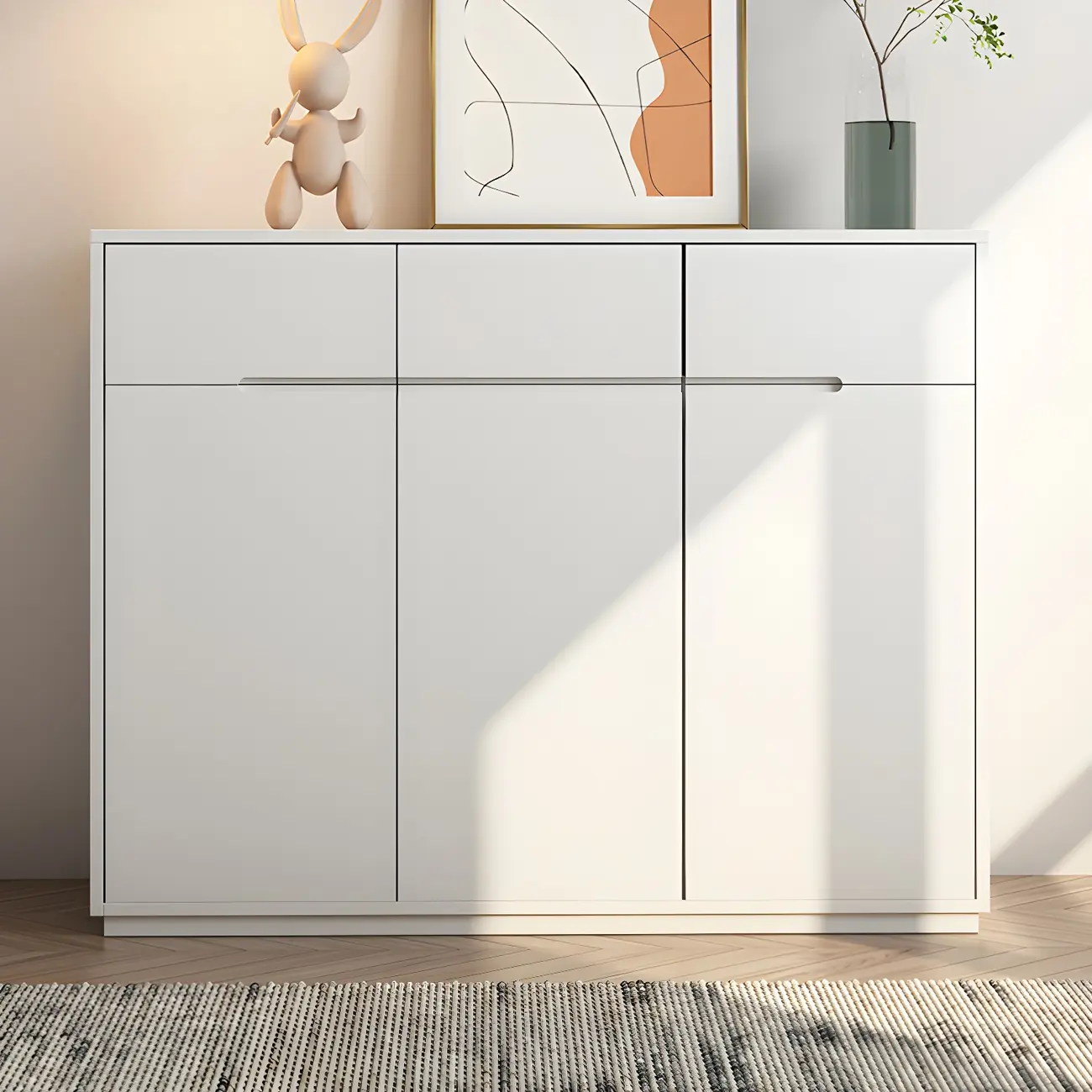 Trendy Large White Wood Hallway Shoe Cabinet