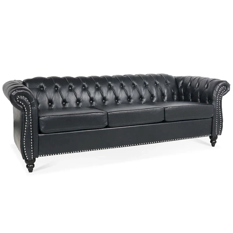 84.65 Chesterfield Tufted Faux Leather Sofa with Rolled Arms