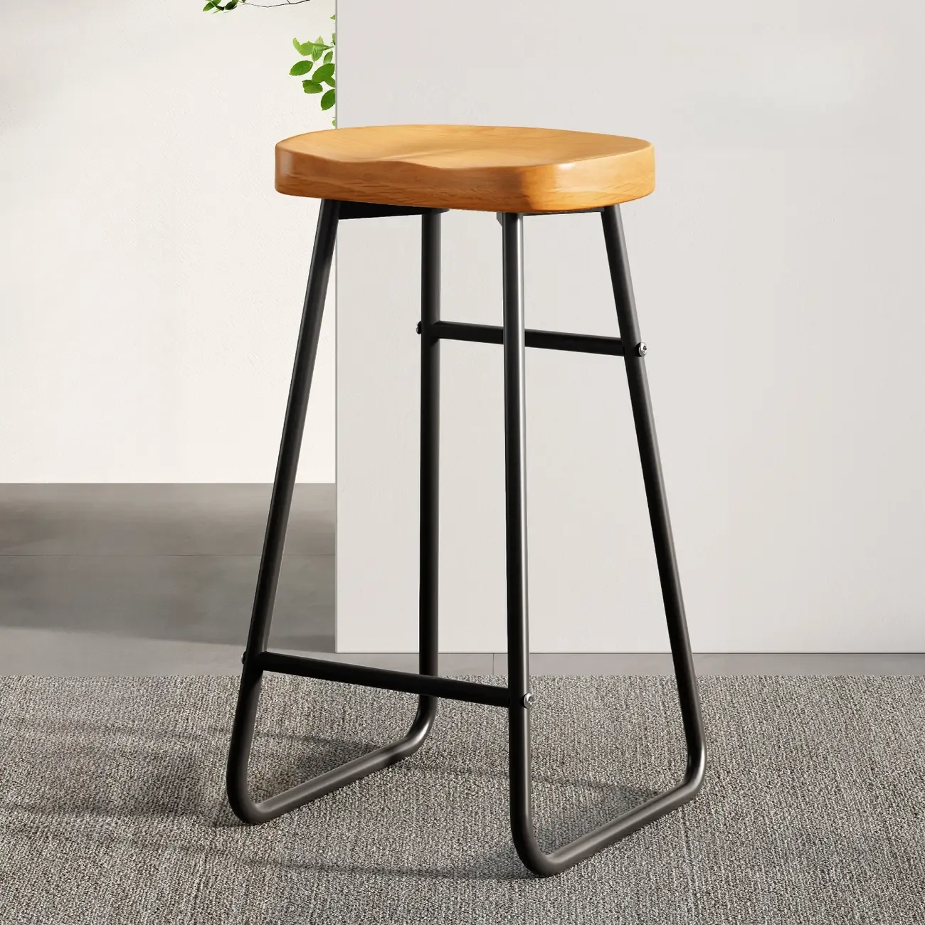 Brown Saddle Backless Counter Bar Stools with Footrest