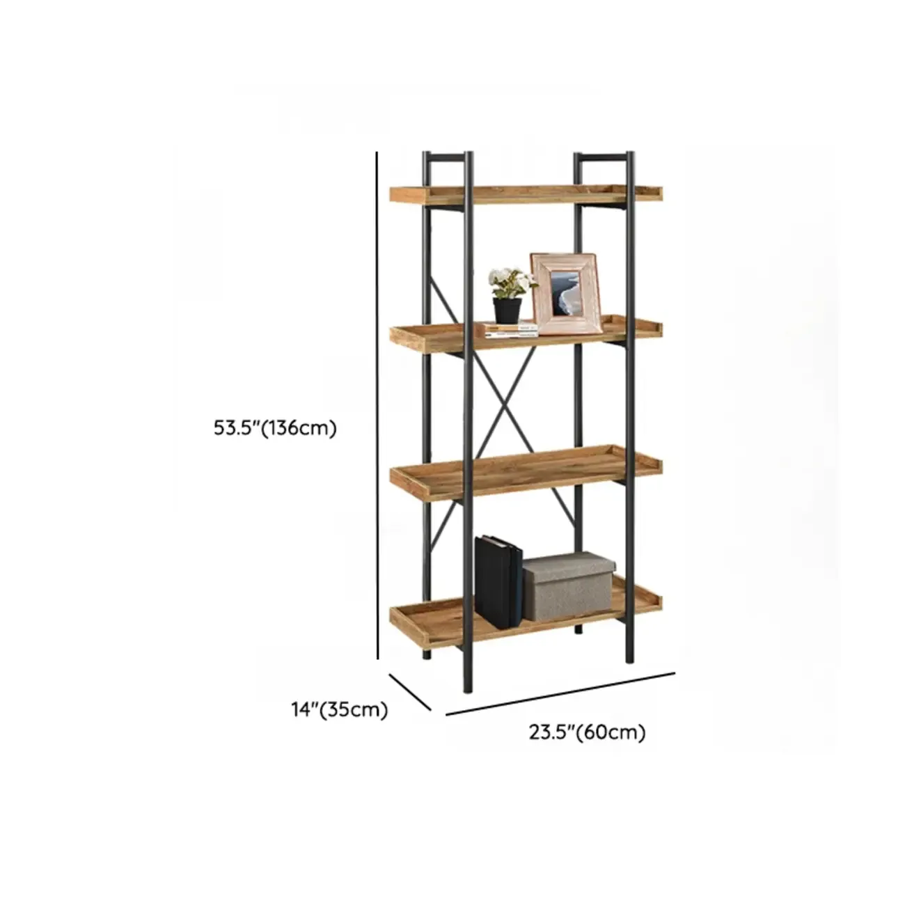 5-Tier Open Back Metal Frame Rectangular Bookcase