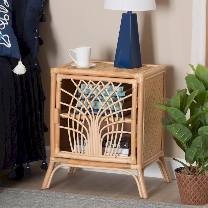 Danna Modern Bohemian Natural Brown Rattan Nightstand