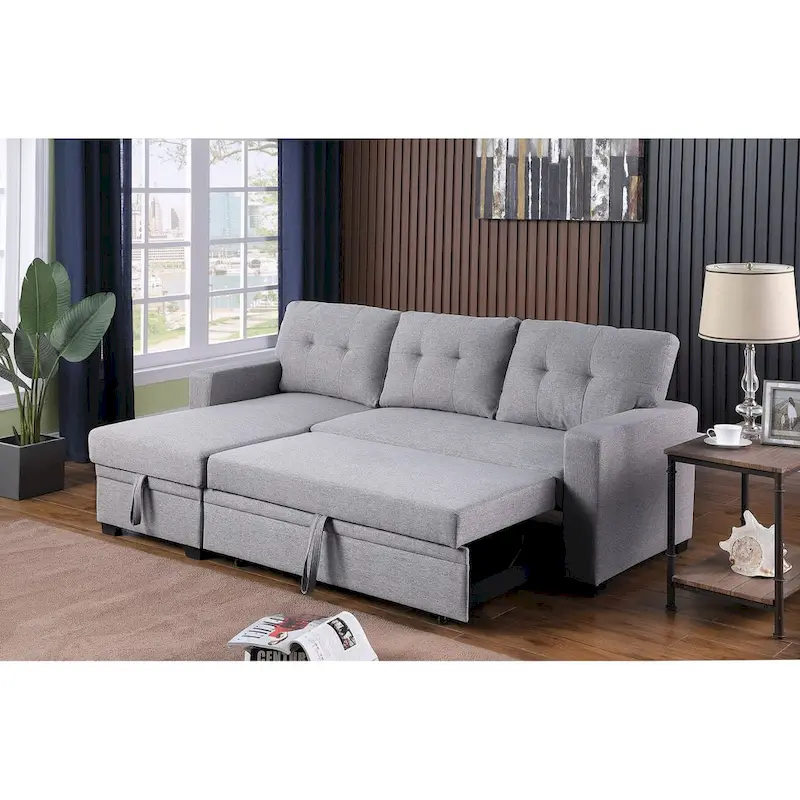 Upholstered Pull out Sectional Sofa with Chaise