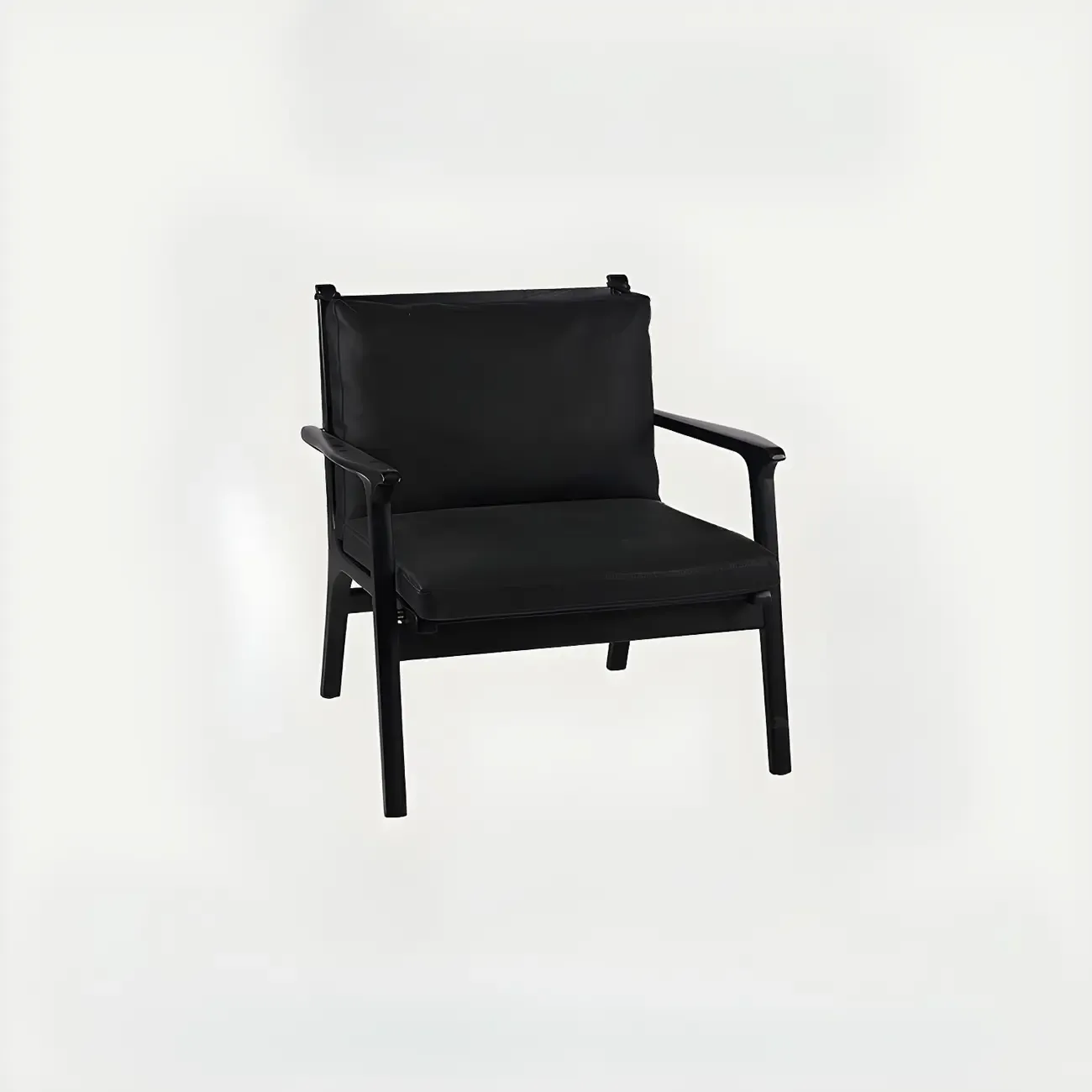 Scandinavian Faux Leather Wood Square Arm Accent Chair