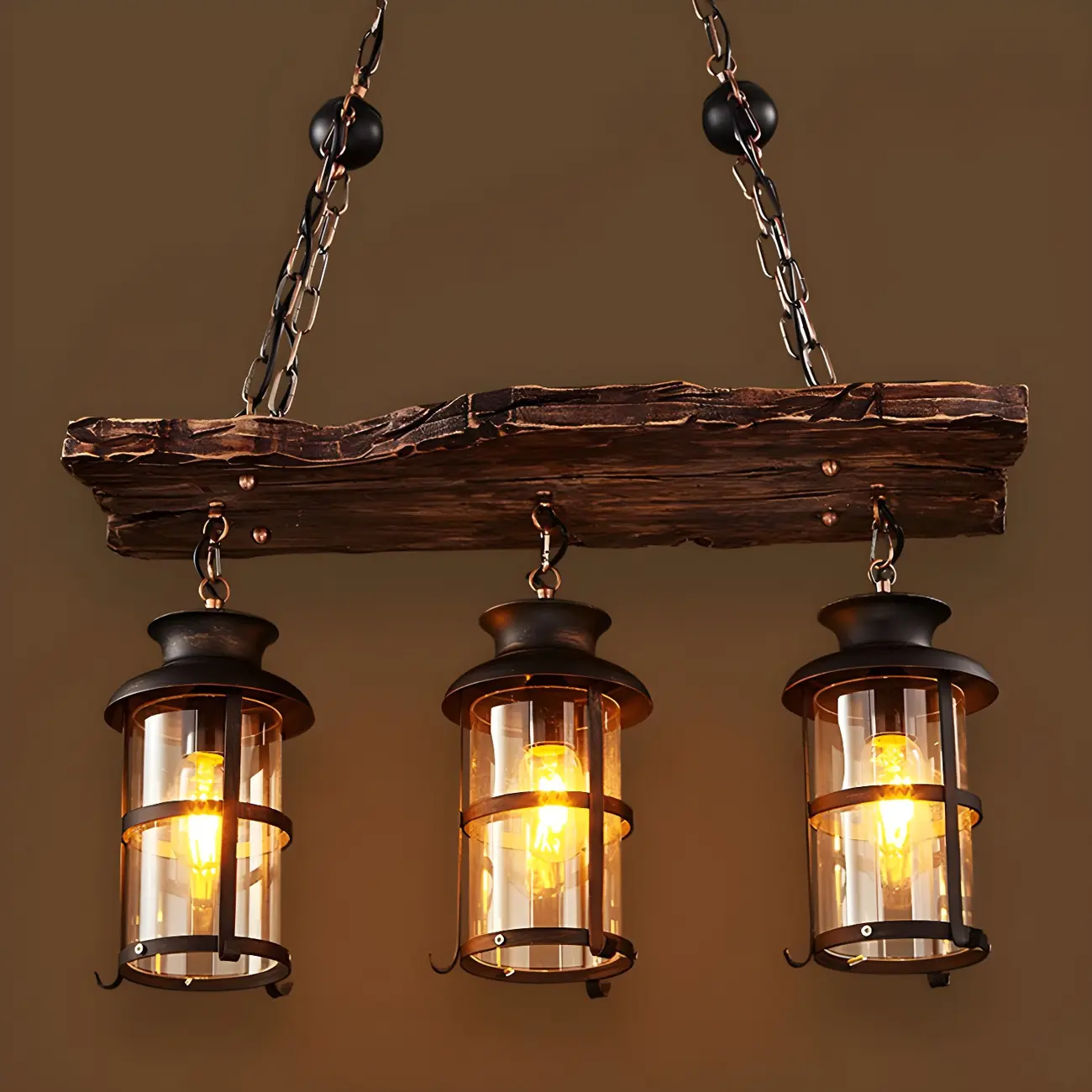 Rustic Industrial Large Wood Island Chandelier