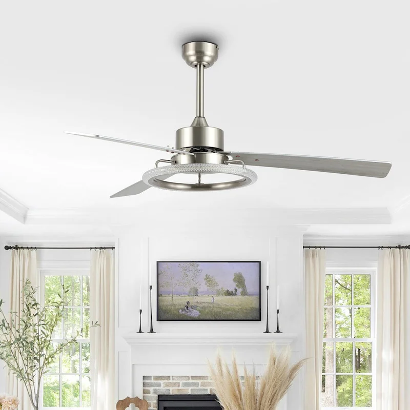 Bruno 52  1-Light Modern Industrial Iron/Acrylic/Wood Remote-Controlled 6-Speed Integrated LED Ceiling Fan, by JONATHAN Y