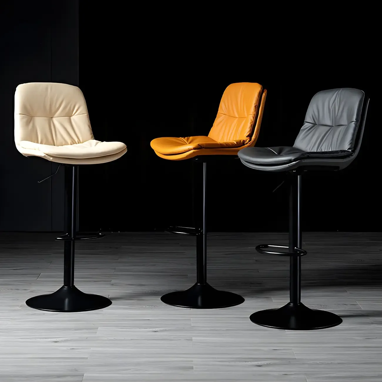 Adjustable Leather Low Back Swivel Bar Stool