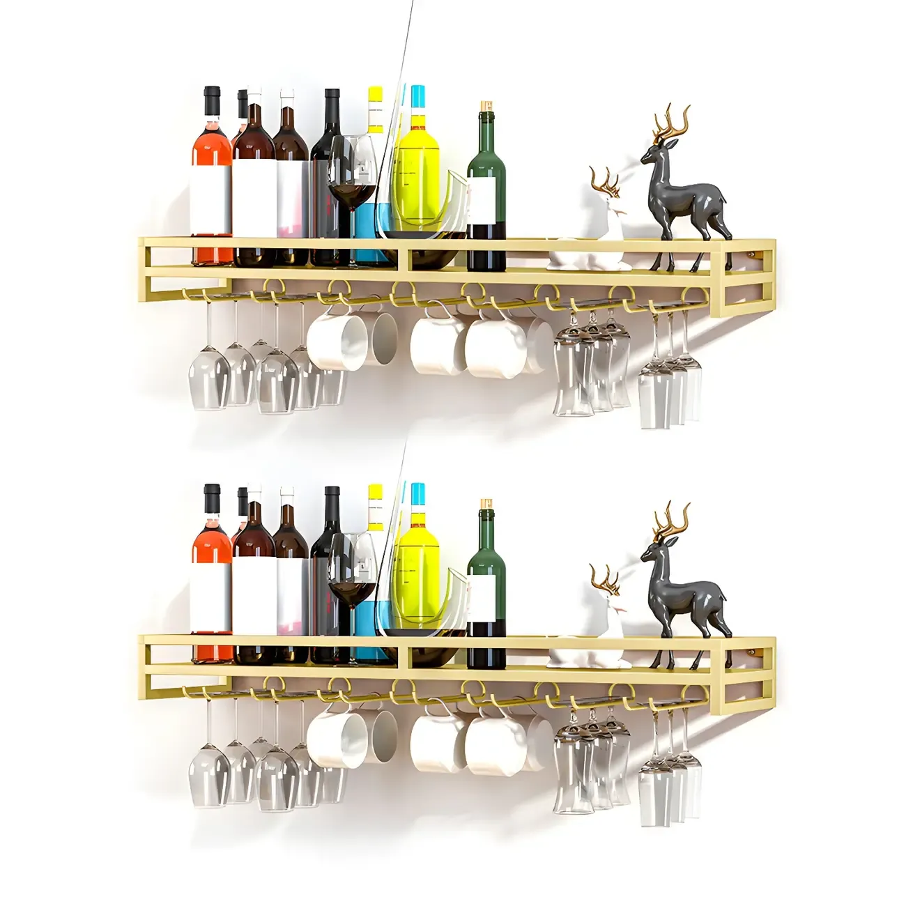 Floating Mount Metal Wine Glasses and Bottle Rack with Hook