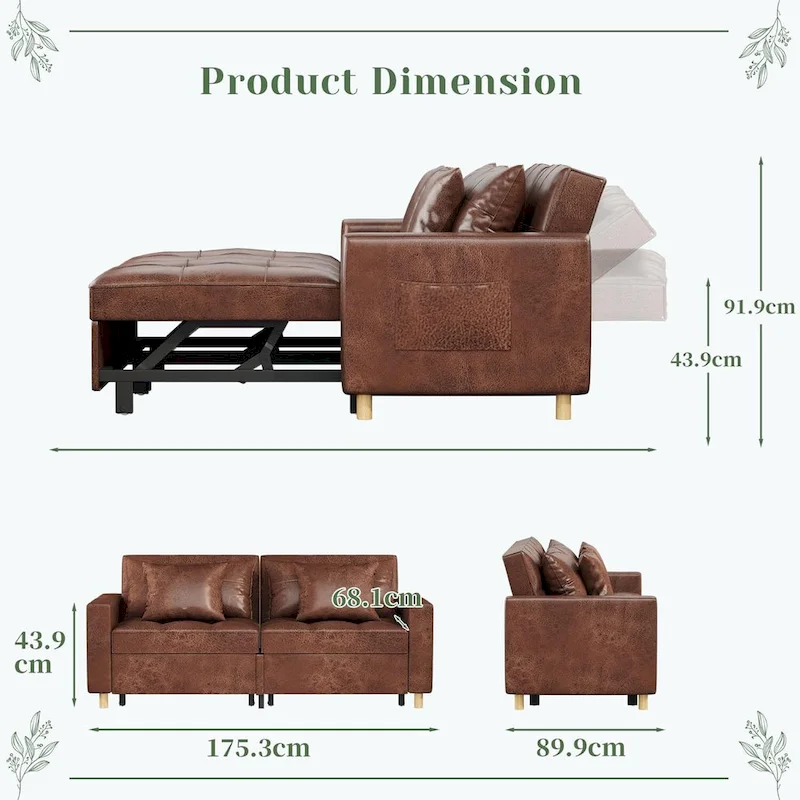 AECOJOY 3-in-1 Sofa Bed Double Sleeper Chair Bed