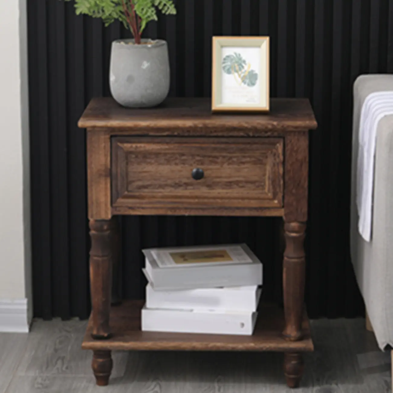 Traditional Wood Nightstand with Drawers