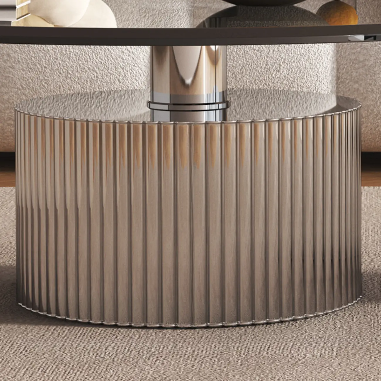 Modern Waterproof Glass Round Coffee Table with Silver Base