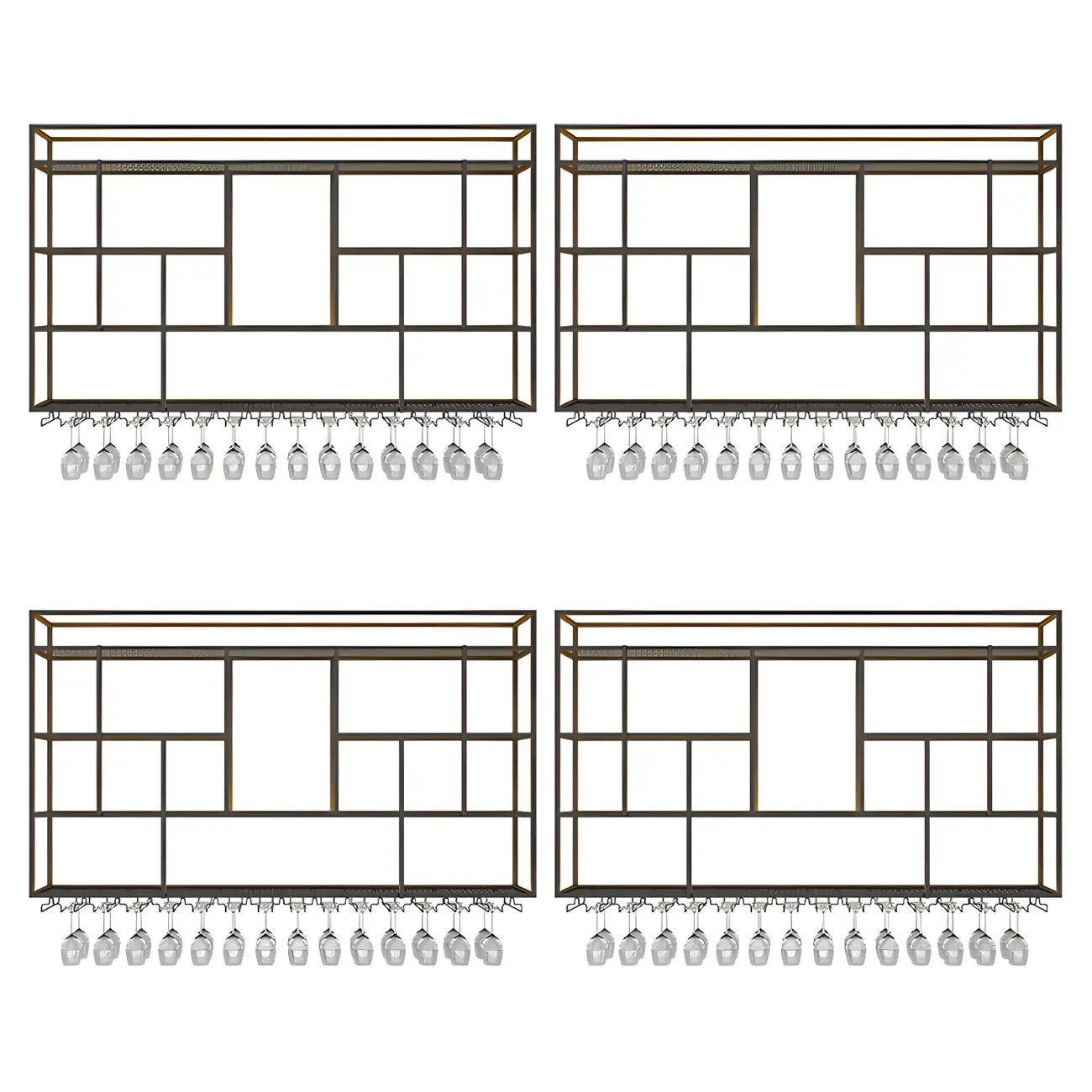 Rectangular Black Metal Wall-Mounted Wine Bottle Rack