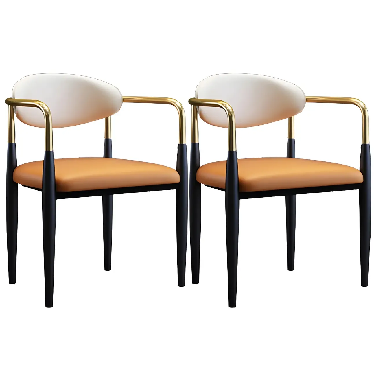 Curved Metal Legs Faux Leather Armrest Dining Chair