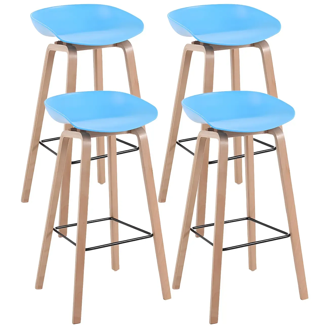 Mid-Century Modern Plastic Bar Stool with Wood Legs