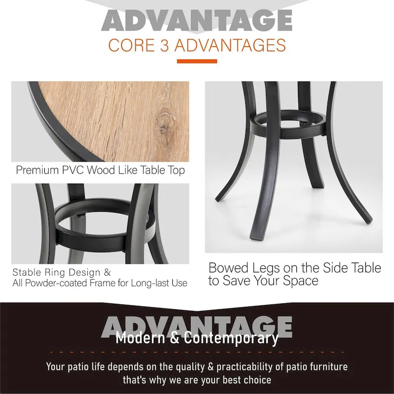 MAISONARTS 3 Piece Bistro Set, 2 x Aluminium Stackable Dining Chairs and 1 x Side Table