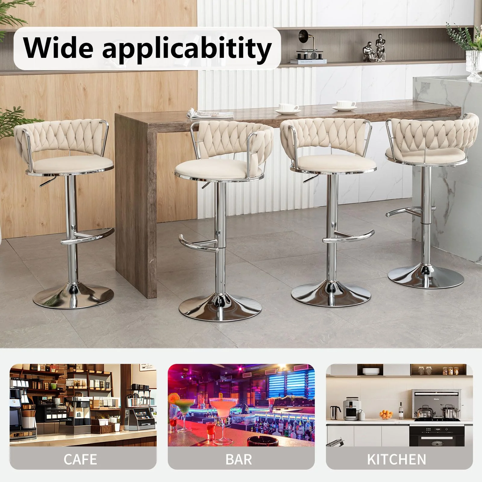 Modern Velvet Swivel Adjustable Bar Stools