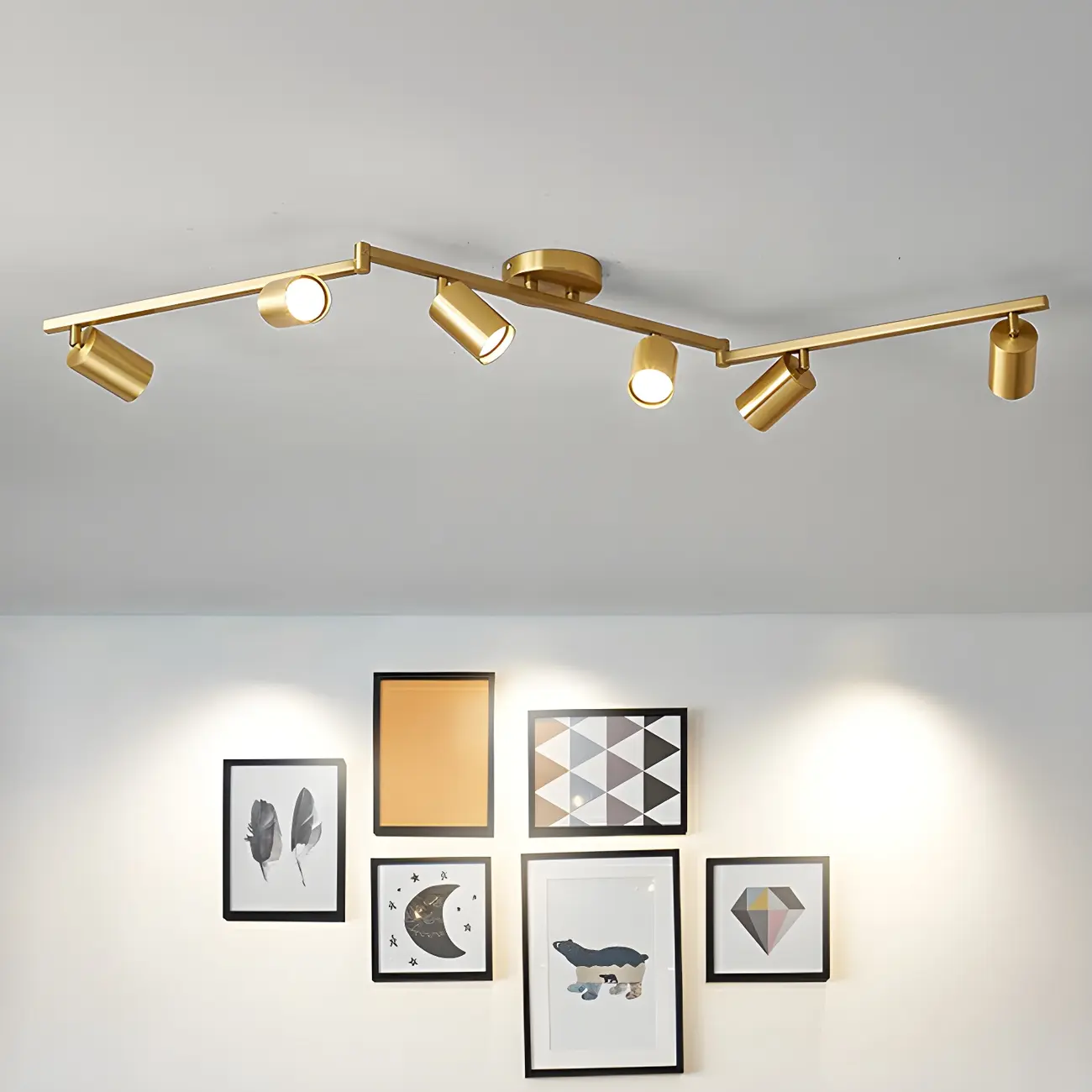 6-Light Modern Golden Swing Arm Semi Flush LED Track Light