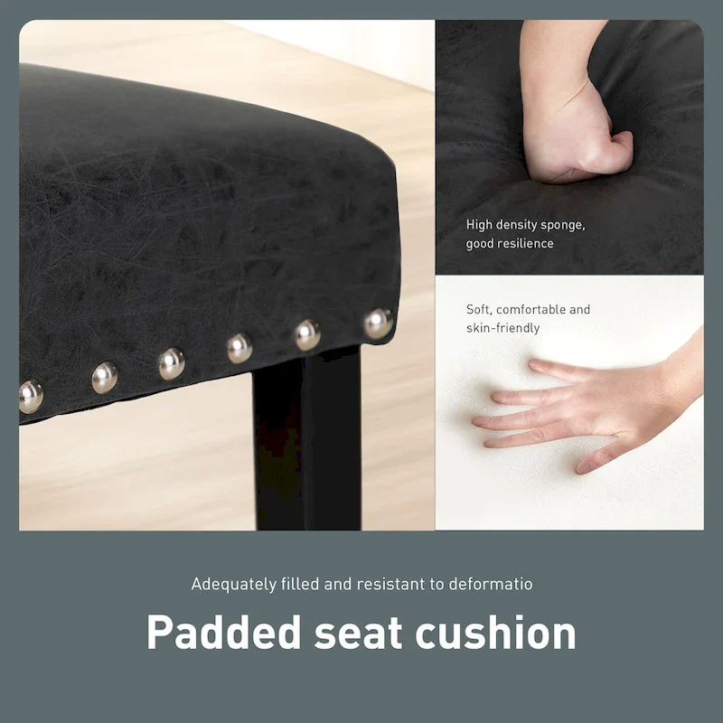 Set of 4 Upholstered Faux Leather/Fabric Dining Room Chairs with High Back and Solid Wood Legs