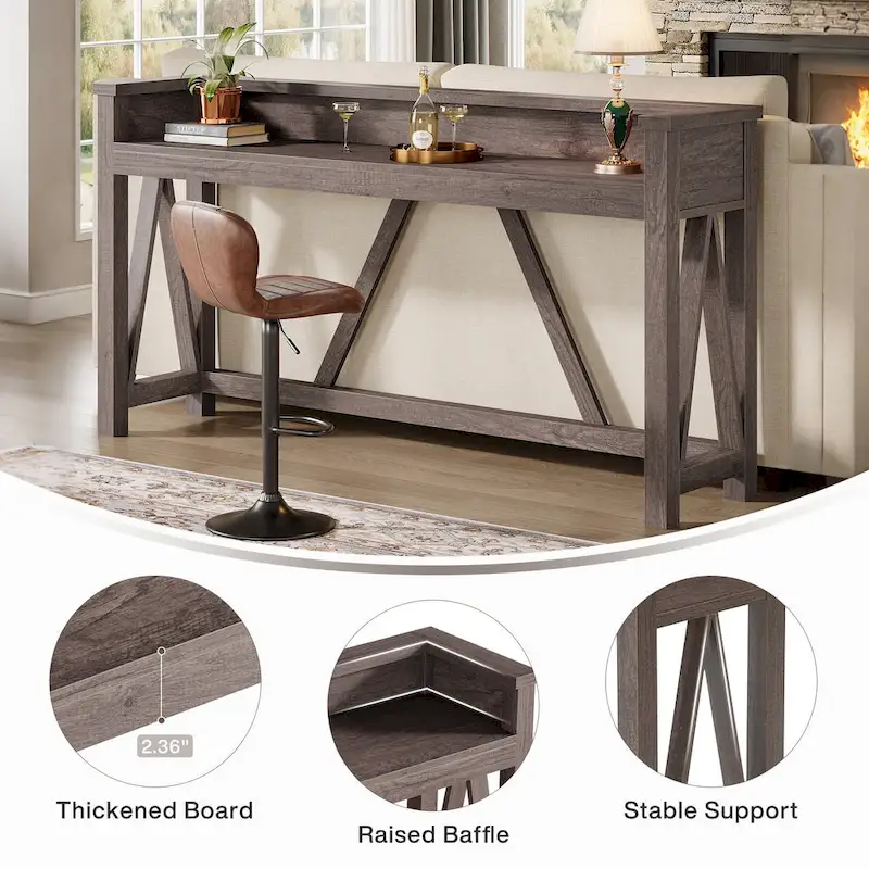 63-Inch Long Sofa Table, Wood Rustic Console Table