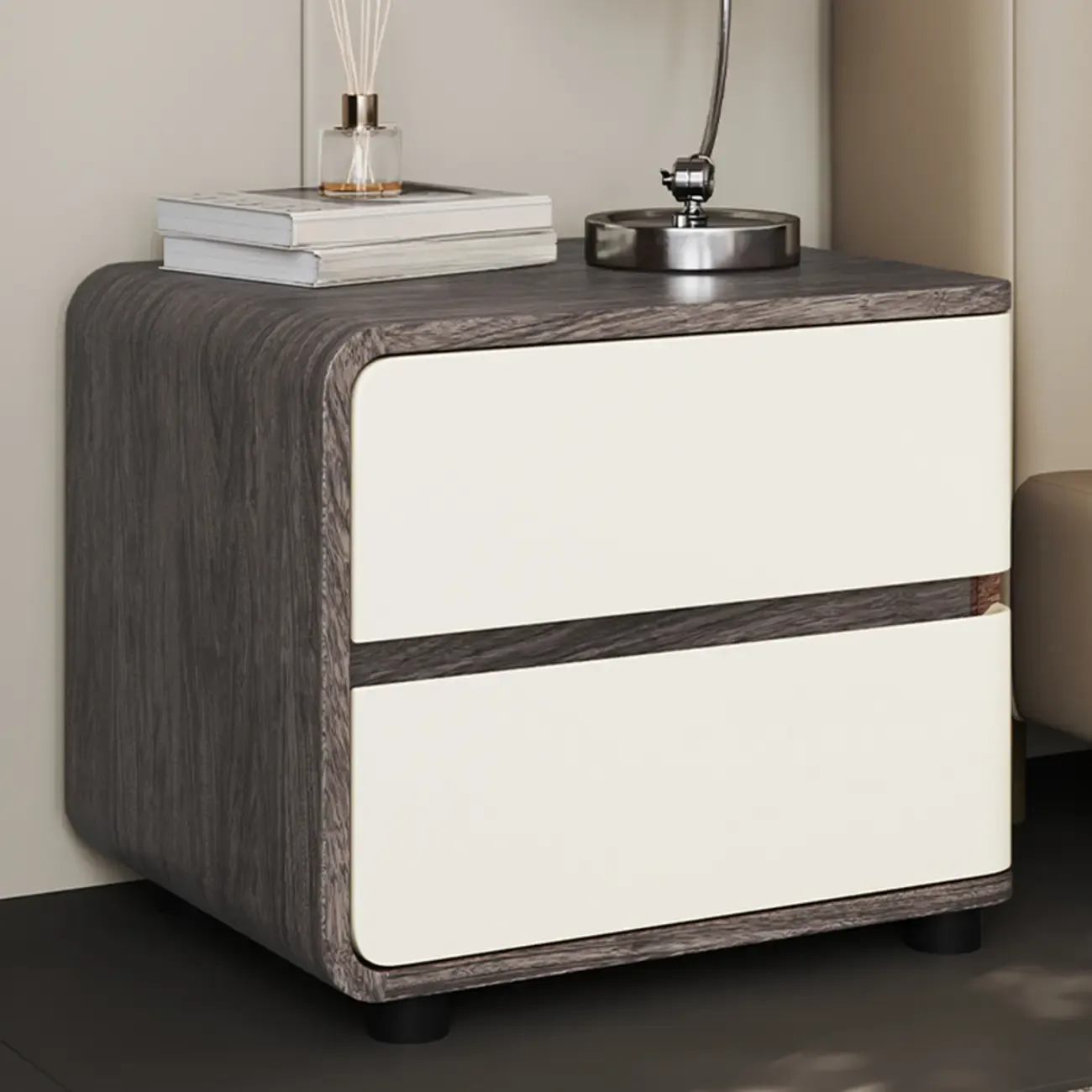 Modern Narrow Wooden Nightstand with 2 Drawers
