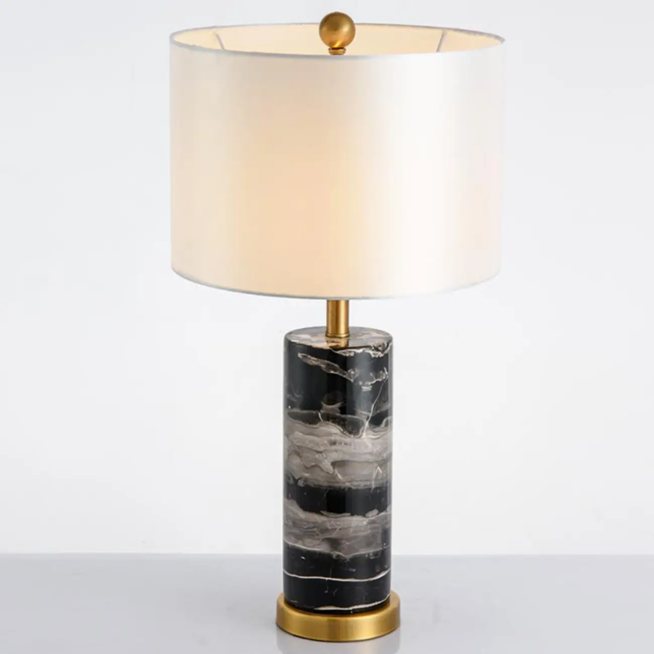 Modern Cylinder Stone Table Lamp with Fabric Shade