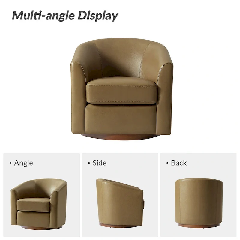 Althea Modern Genuine Leather Swivel Barrel Chair with Solid Wood Base Set of 2 By HULALA HOME