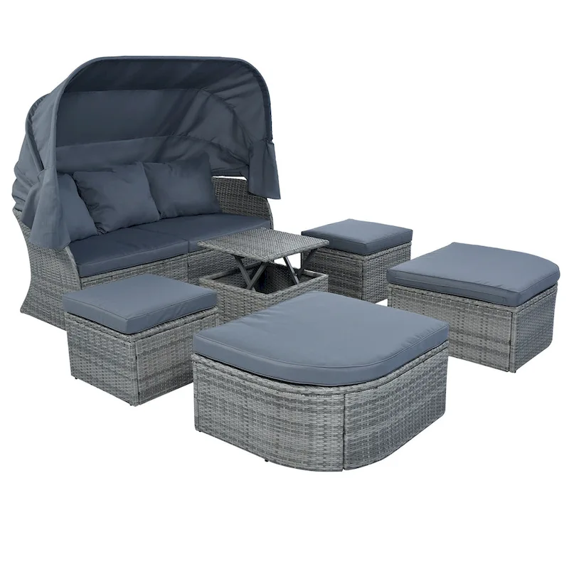 Modular Daybed Sunbed Patio Canopy Bed Wicker Conversation Set