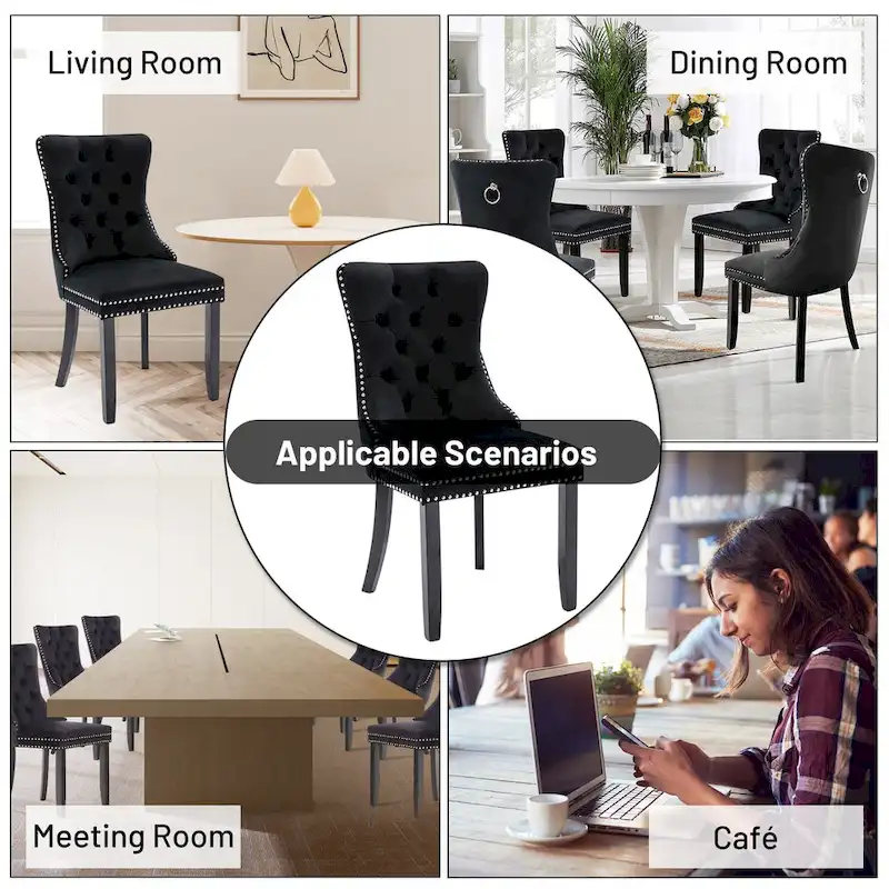 Velvet Dining Chairs Set of 2, Upholstered High-end Tufted Dining Room Chair with Nailhead Back Ring Pull Trim Solid Wood Legs
