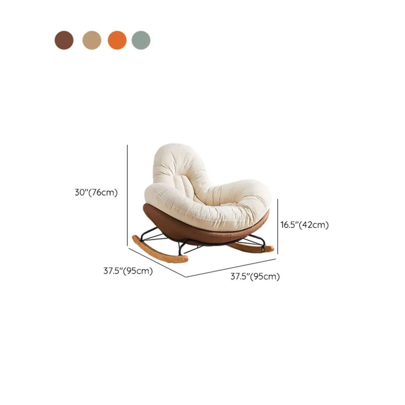 Wide Seat Upholstered Rocking Chair in Beige with Ottoman