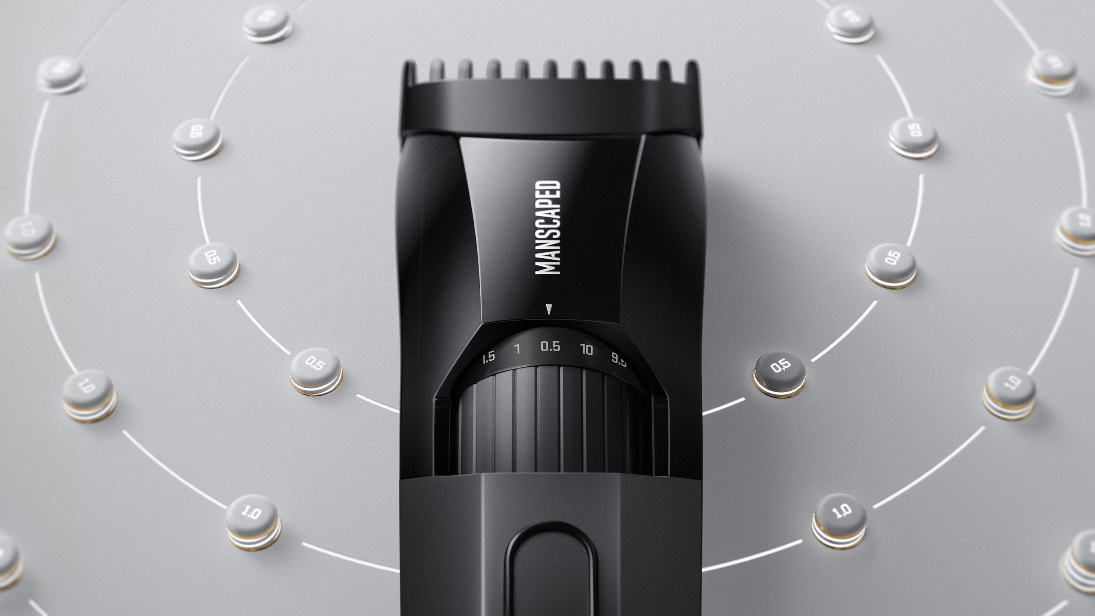 Top-down view of the Beard Hedger showing the zoom wheel and adjustable trimming lengths surrounded by circular length markers.