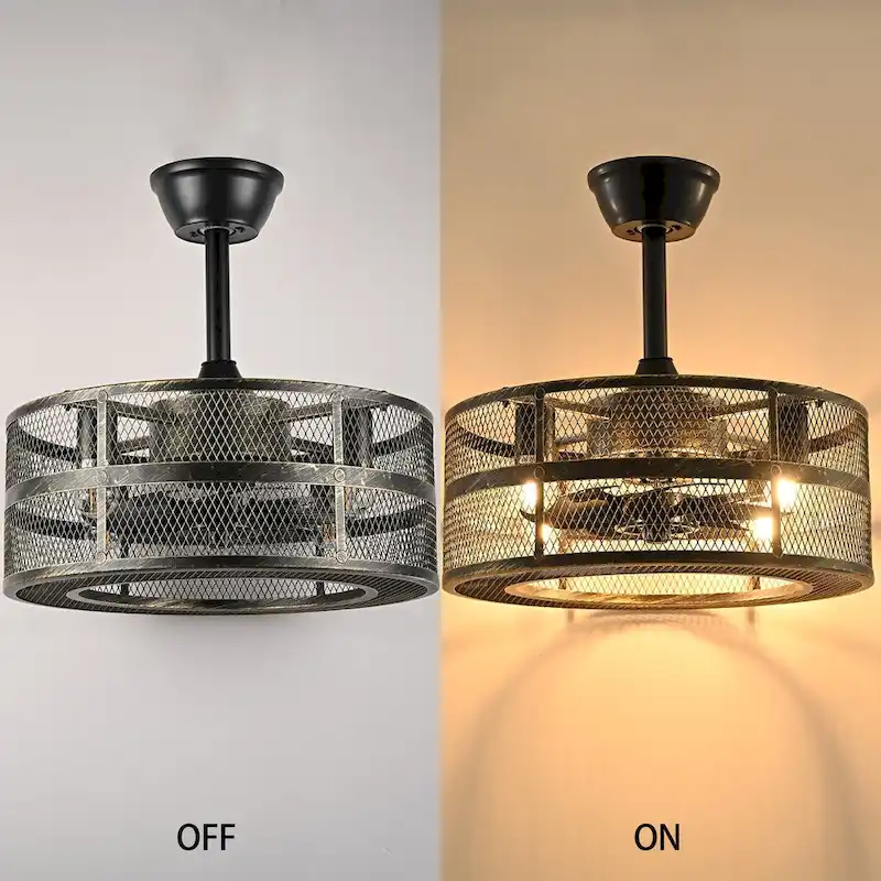 18  Industrial Style Ceiling Fan with Lights and Remote - Antiqued Brass