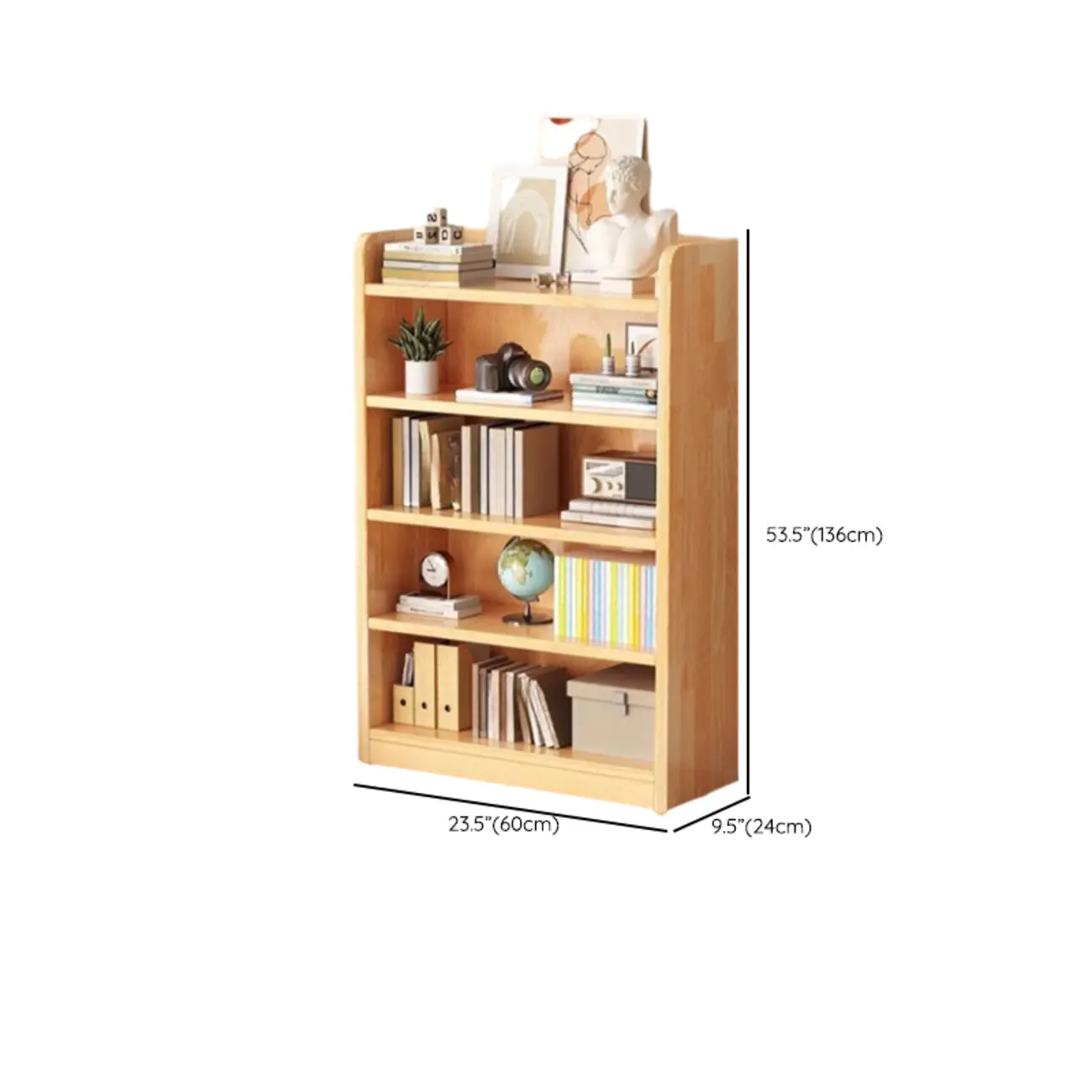Narrow Vertical Modern Wooden Bookcase in Natural Finish