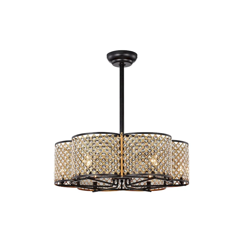 Gracewood Hollow Kakutani 30-inch 6-light Matte Black/Goldtone Crystal Lighted Ceiling Fan