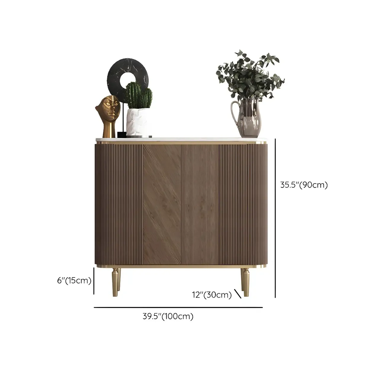 Glam Brown Wooden Sideboard with Marble Top