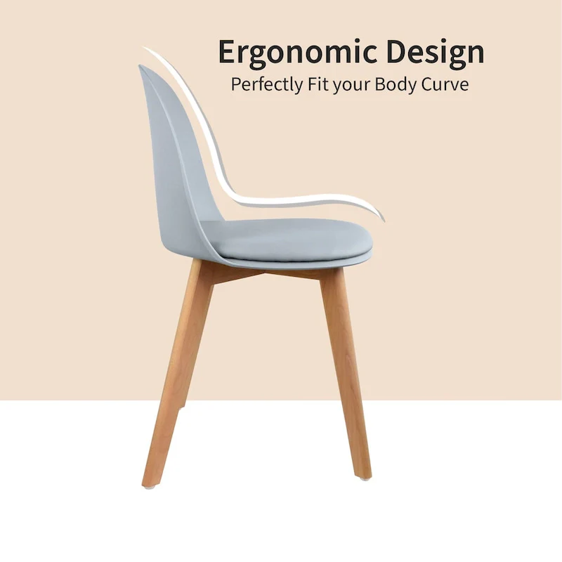 Set of 2 Dining Side Chair with Back Armless Plastic Seat Wooden Legs Kitchen Desk Task Computer