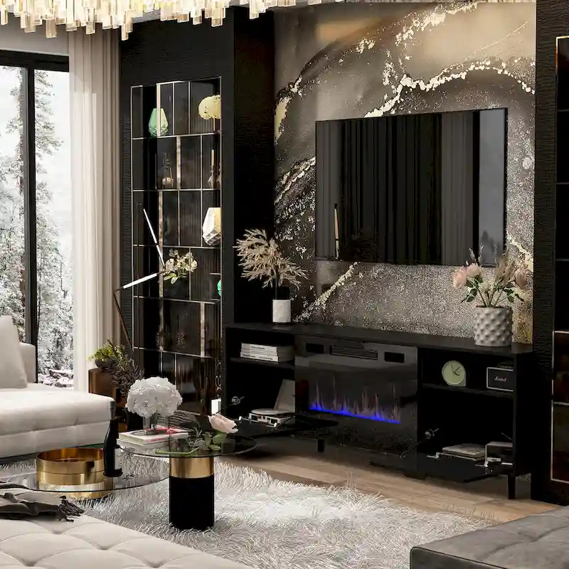 Ambient Electric Fireplace and Durable TV Stand Energy Efficient