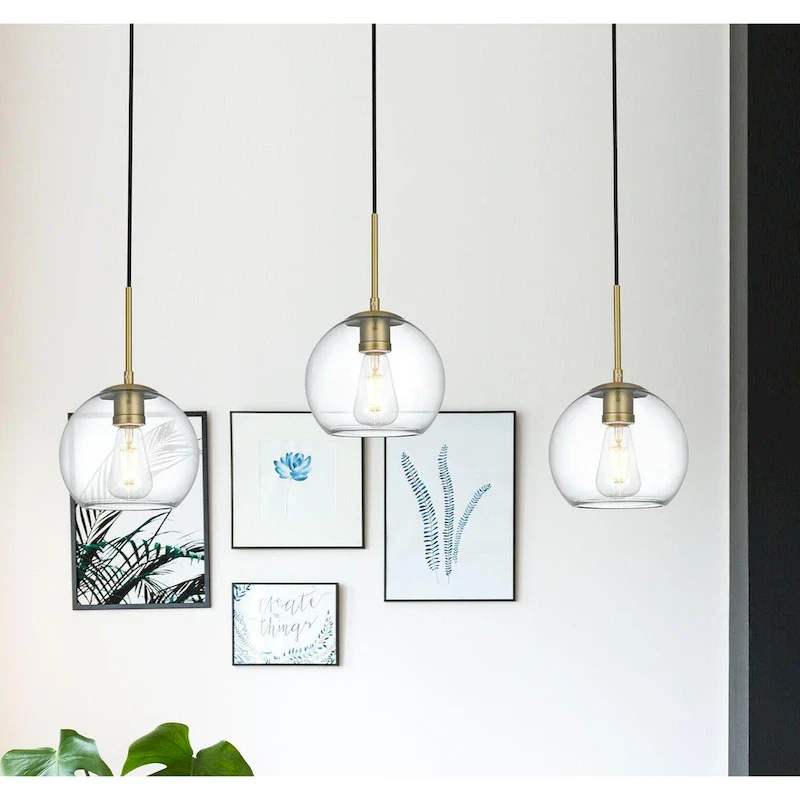 Clear Spherical Glass/ Metal 3-Light 36-inch Pendant