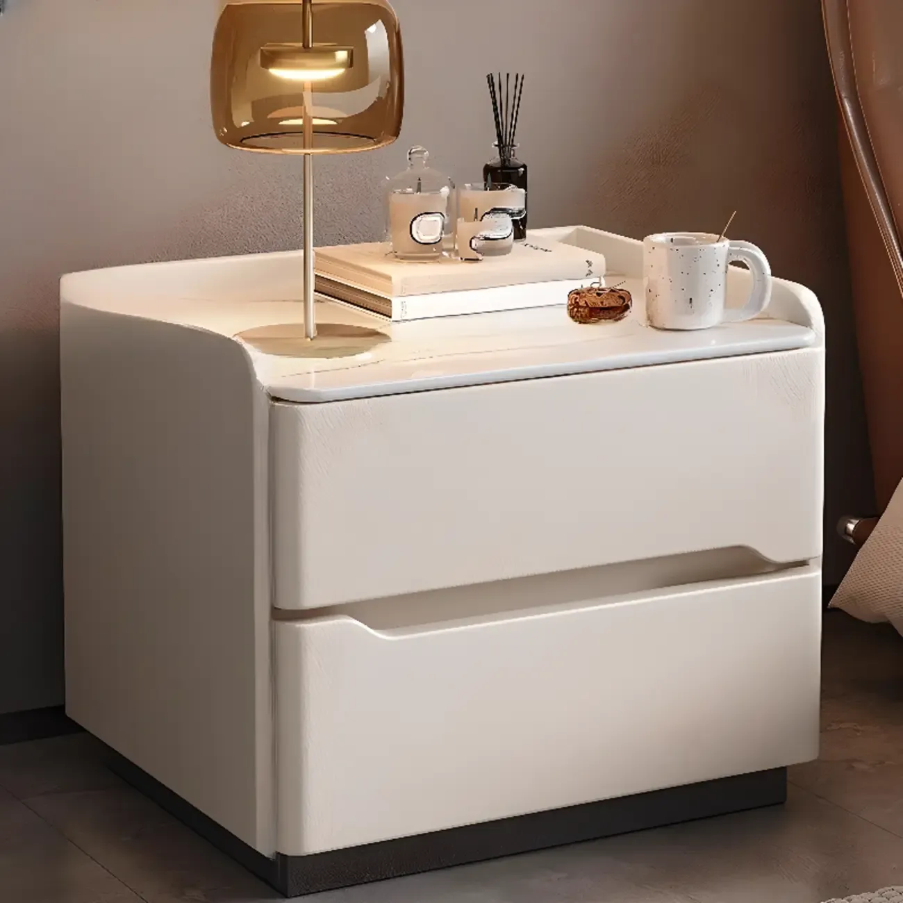 Nordic Sintered Stone Top Wood 2-Drawer Nightstand