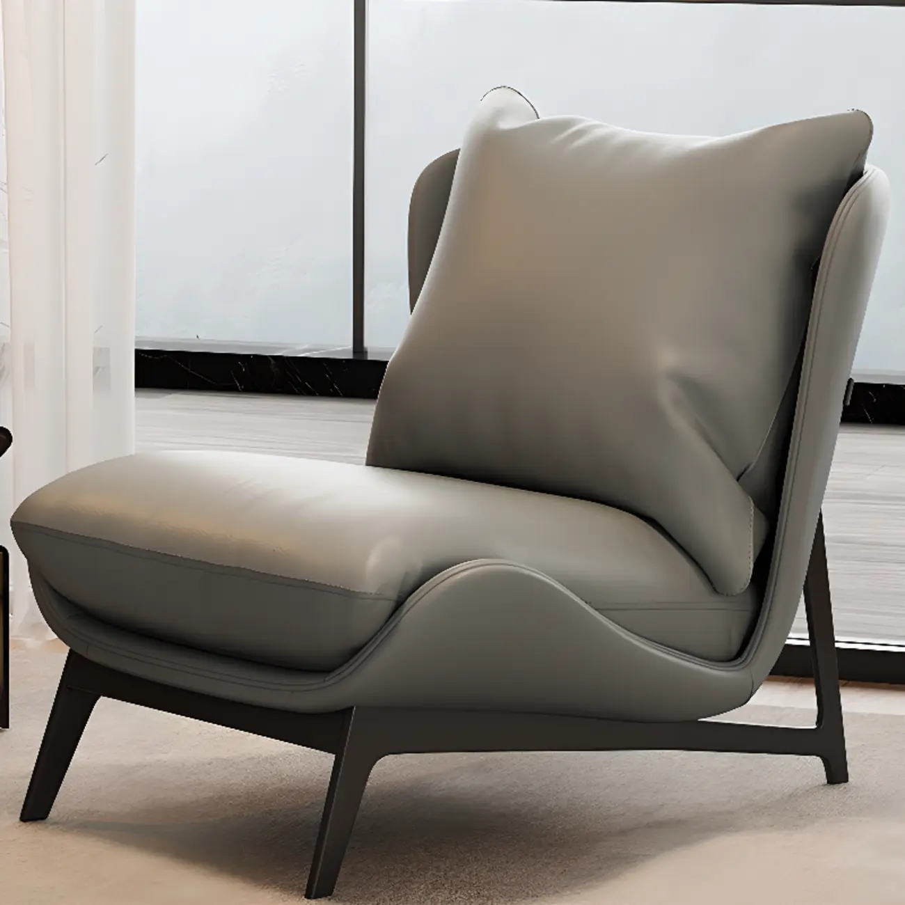 Modern Cat-Resistant Leather Accent Chair with Ottoman