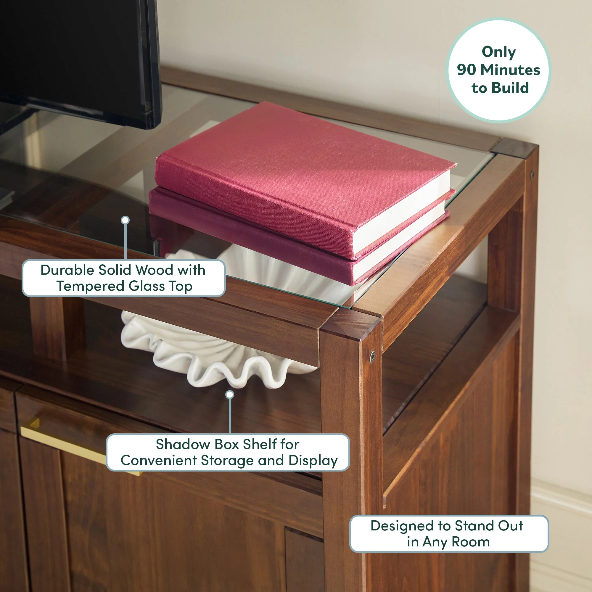 Isla Modern TV Stand with Glass Top