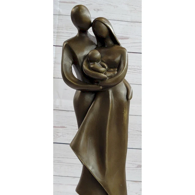 Modern Bronze Sculpture Statue Figure Abstract Couple Baby Loved Family Art Deco