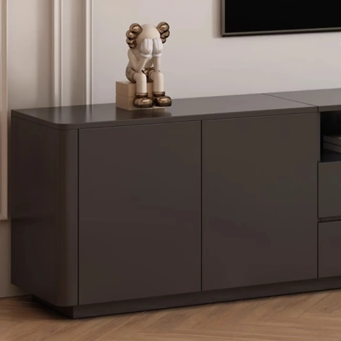 Modern Black Wooden TV Stand with Cable Management