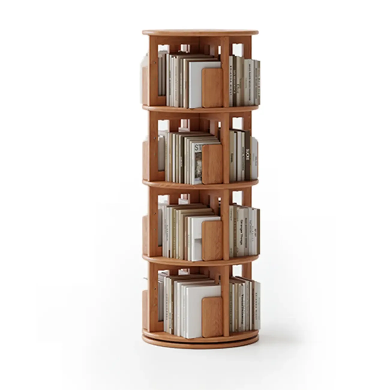 Cylindrical Movable 360° Rotating Wooden Bookshelf with Drawer