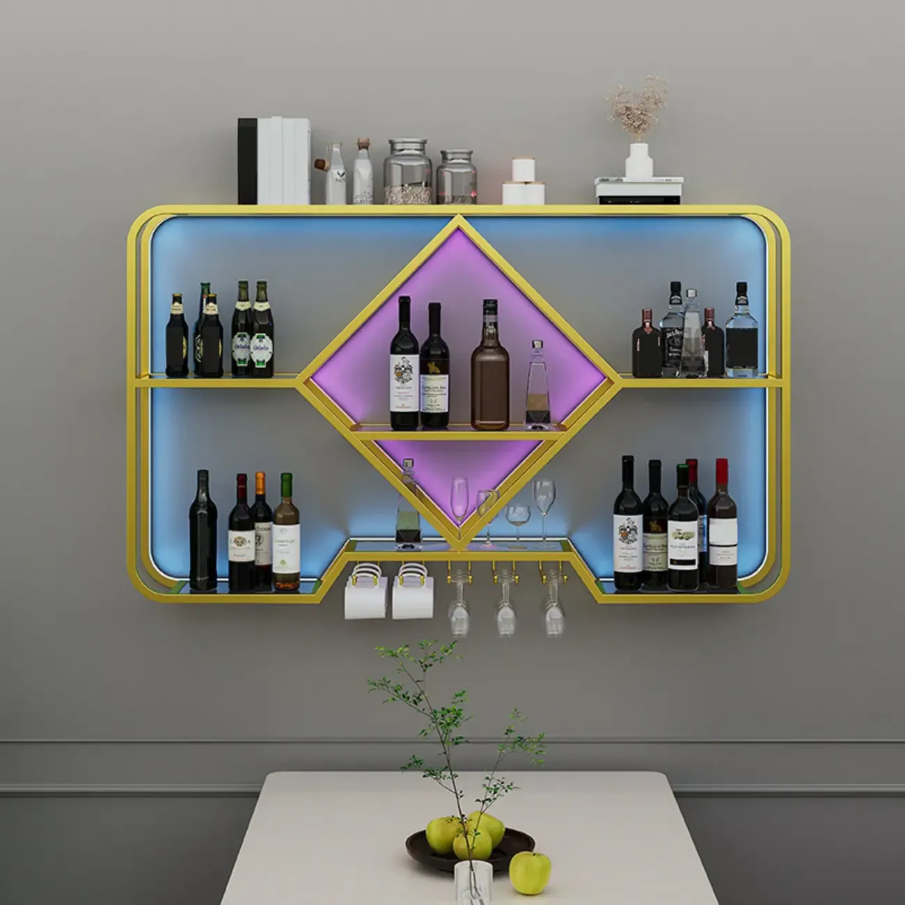 Gold Metal Diamond Wall-Mounted Wine Glass Rack